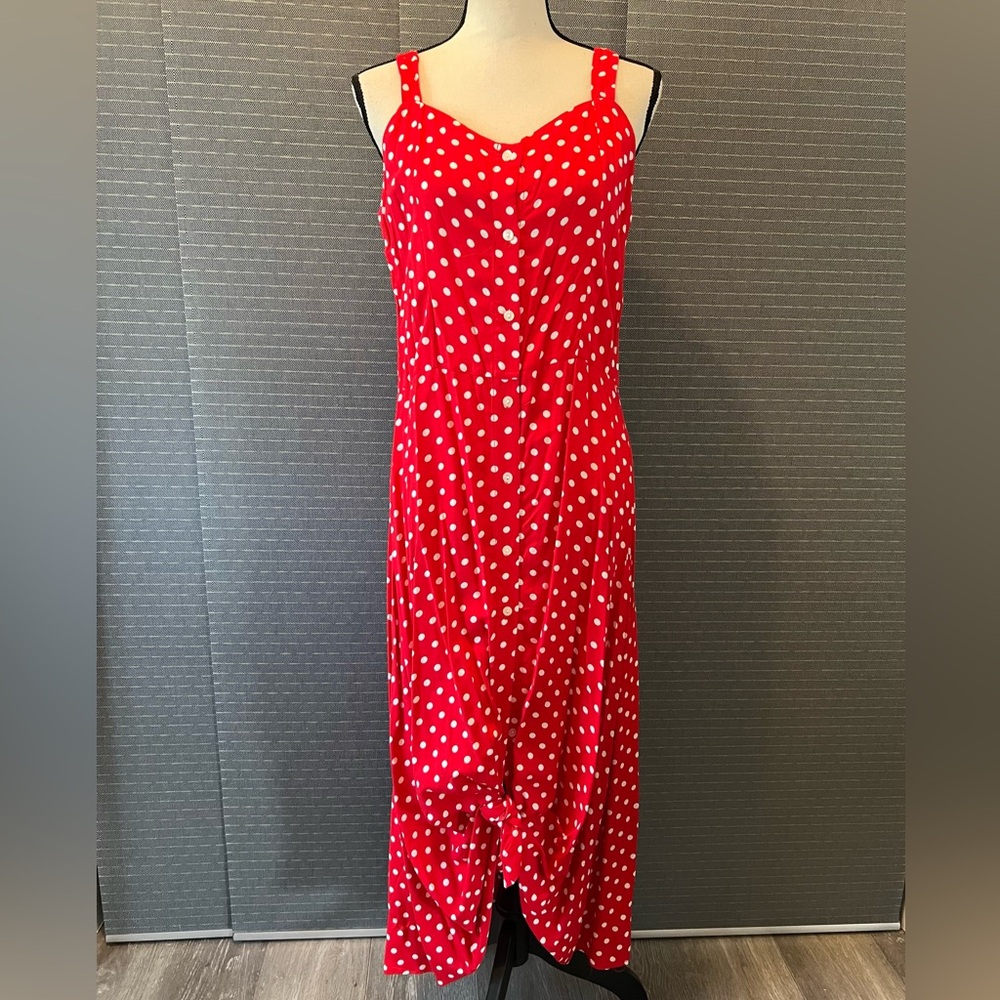 Milan Kiss Red Polka Dot Button Up Dress